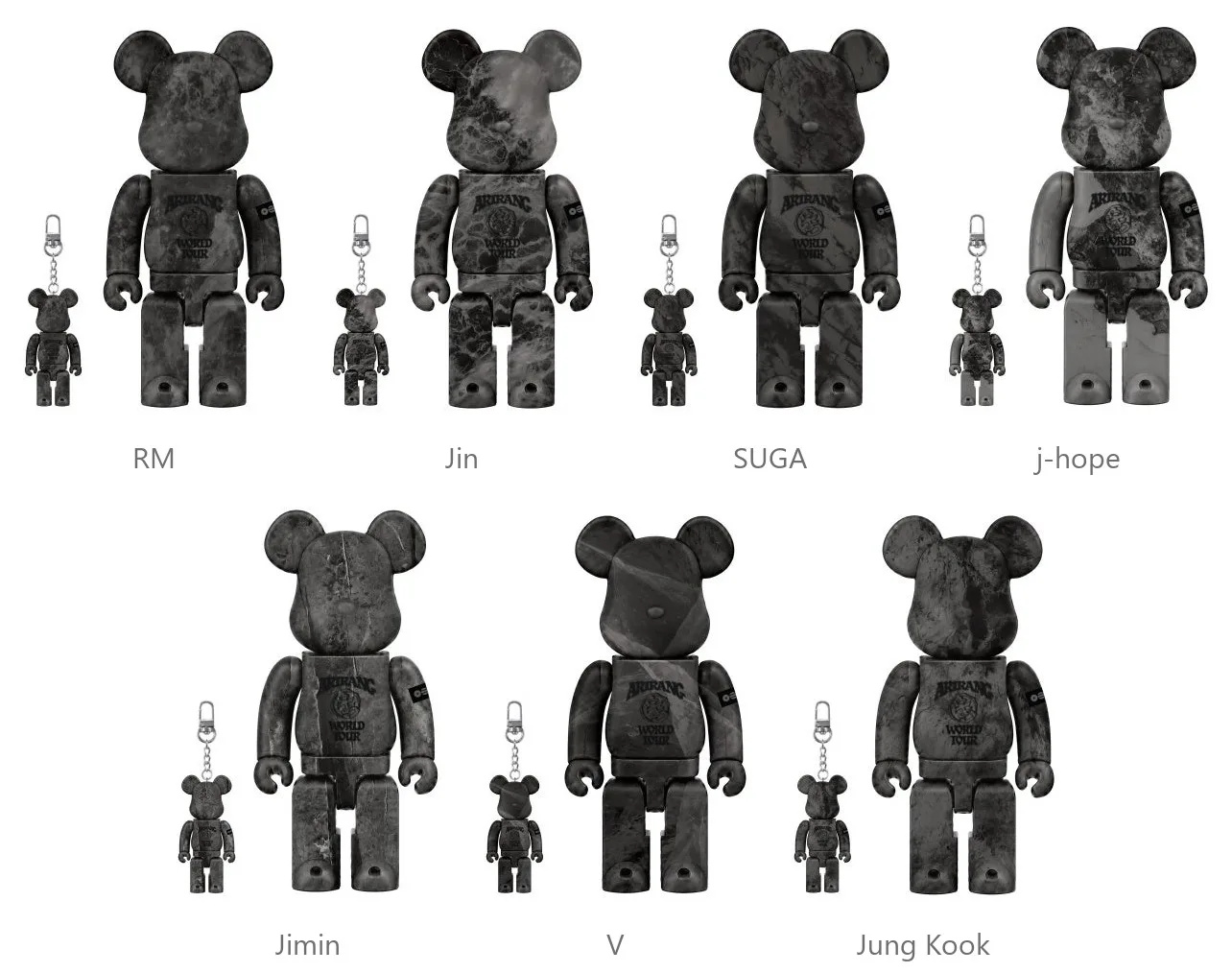 BE@RBRICK ×  限定デザイン 2個セット ブラック／グレー BTS×BE@RBRICK、ツアー『ARIRANG』記念で予約販売 白×赤と7人分の石目